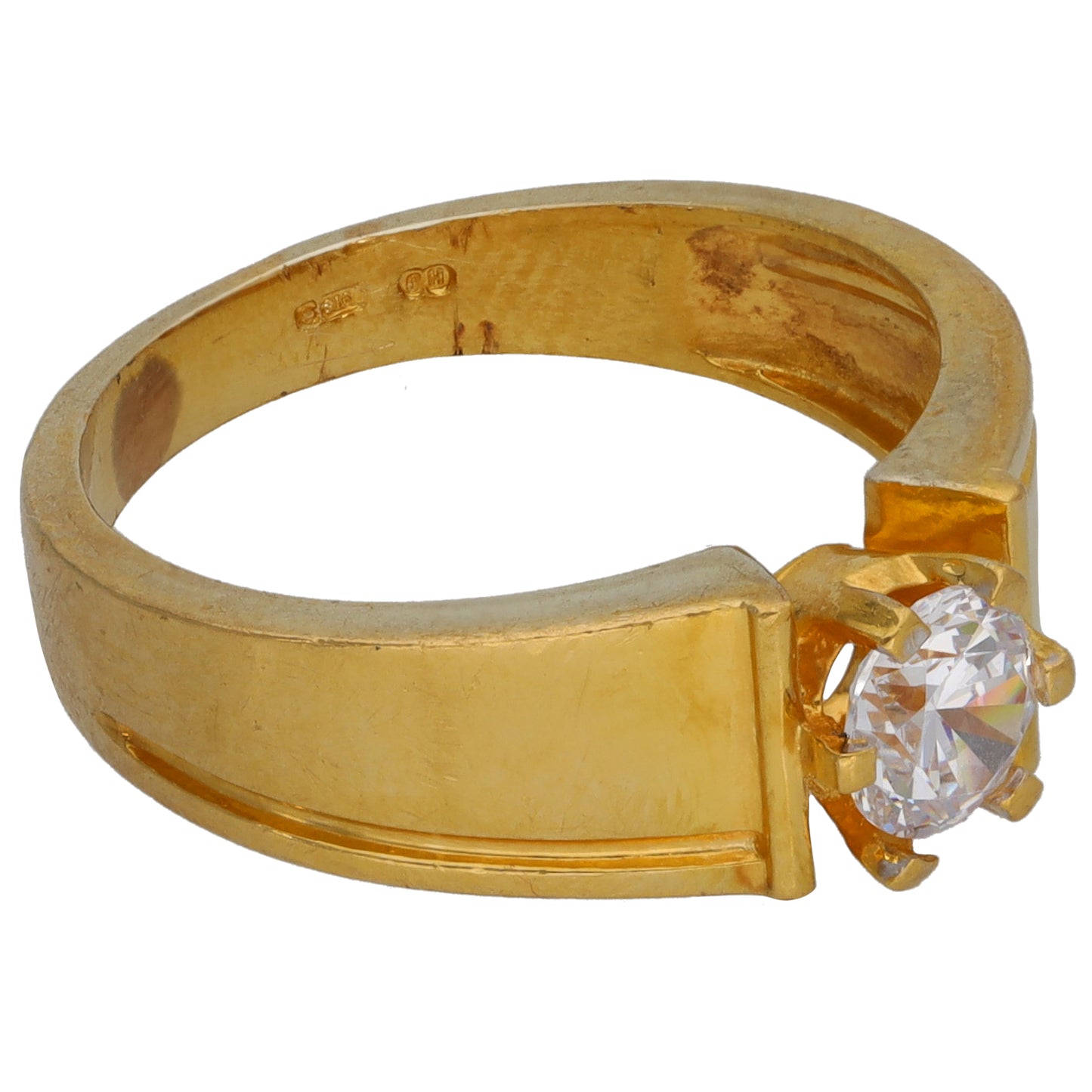 22ct Gold Imitation Gem Single Stone Ring Size Q