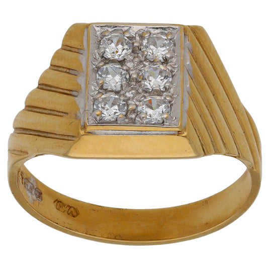 9ct Gold Cubic Zirconia Patterned Signet Ring Size R