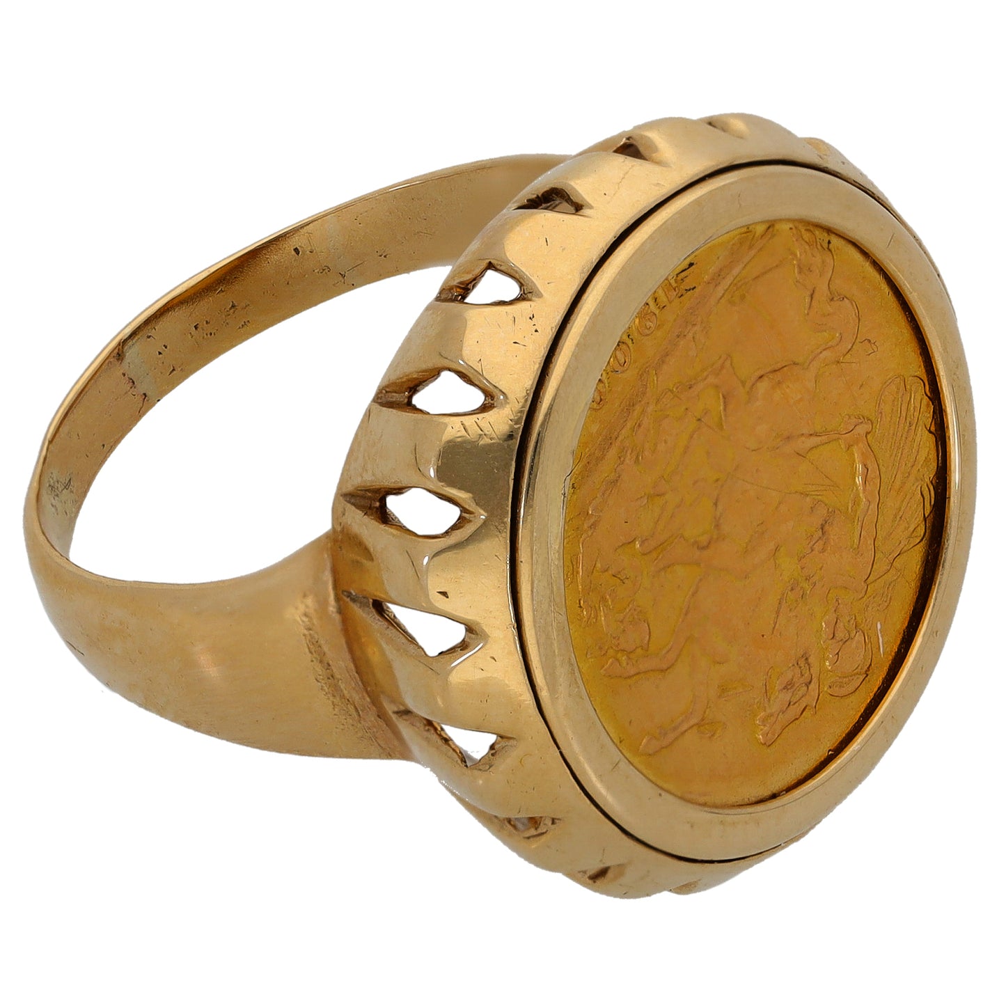 9ct Gold Half Sovereign Coin Ring Size T