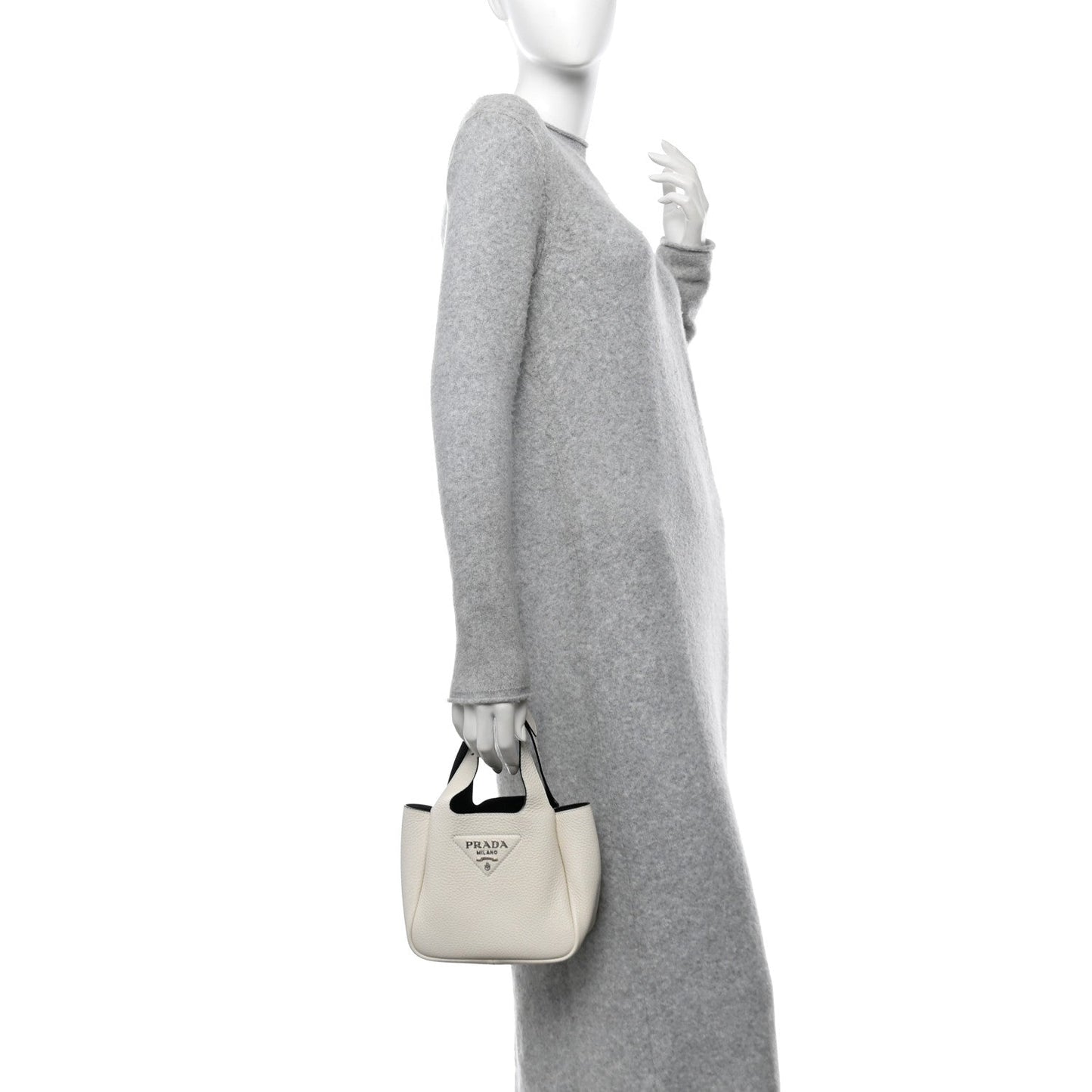 Prada Small Dynamique Tote Vitello Daino Leather Bag - White