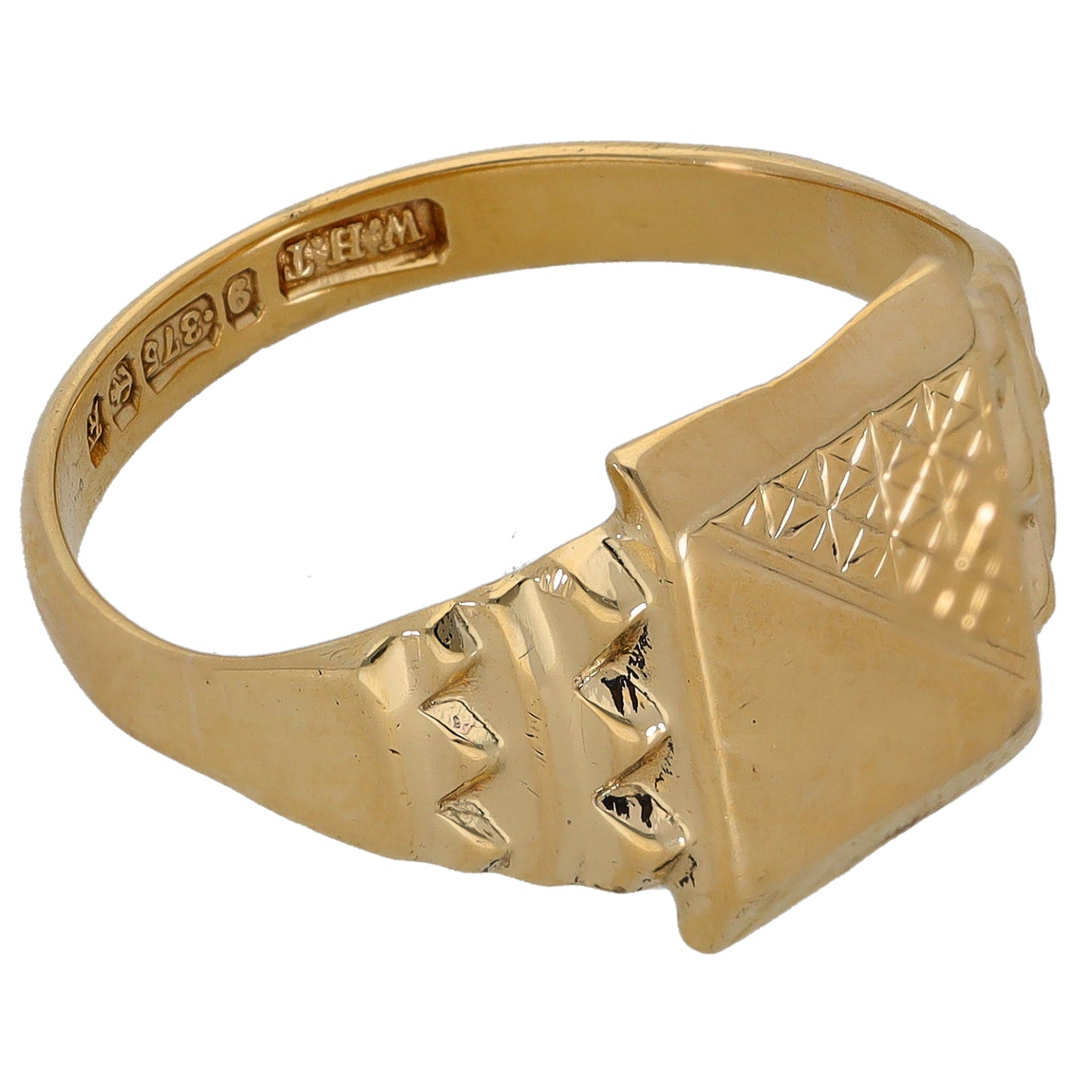 9ct Gold Patterned Signet Ring Size T
