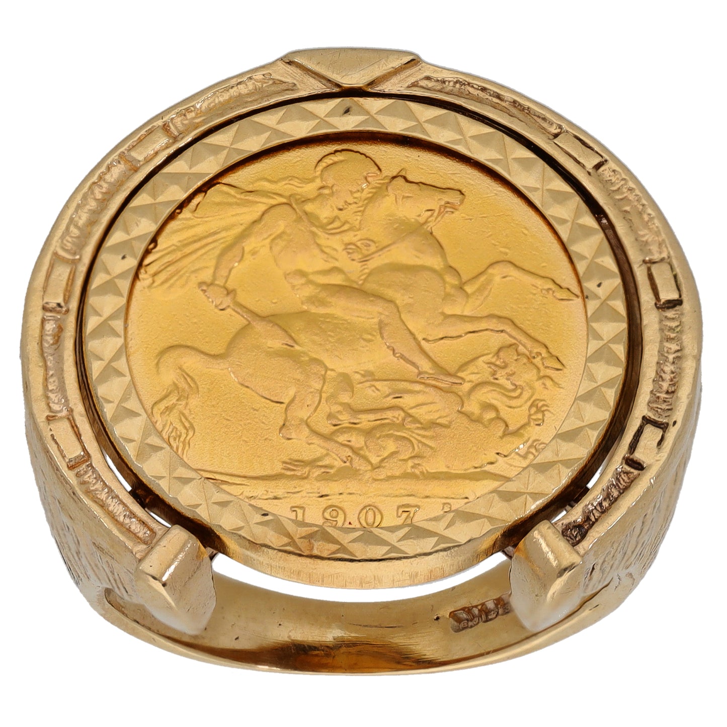 9ct Gold Full Sovereign Coin Ring Size W