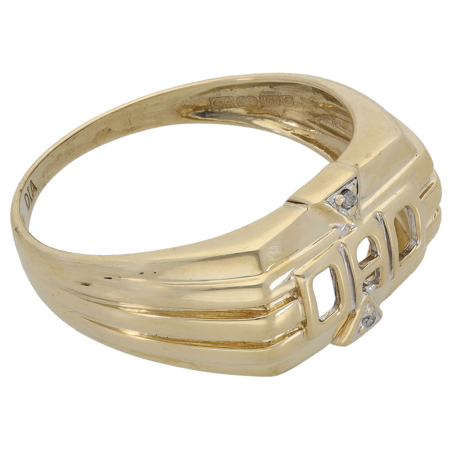 9ct Gold 0.01ct Diamond Dad Ring Size U