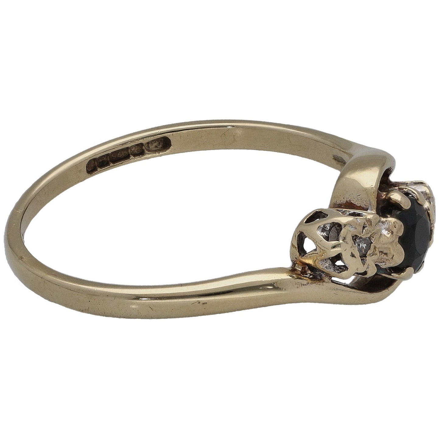 9ct Gold Sapphire & 0.01ct Diamond Trilogy Ring Size M