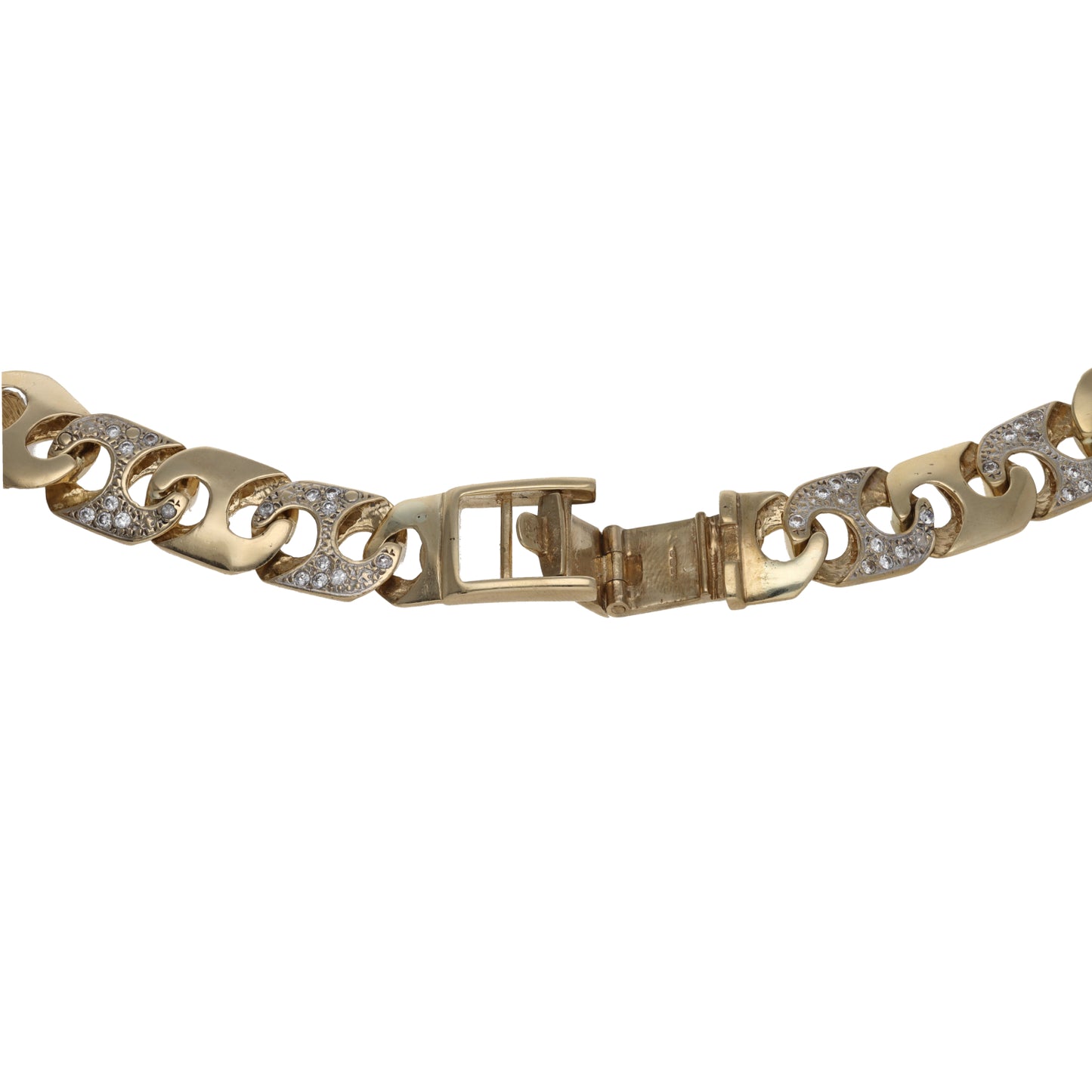 9ct Bi-Colour Gold Cubic Zirconia Anchor Chain 28"