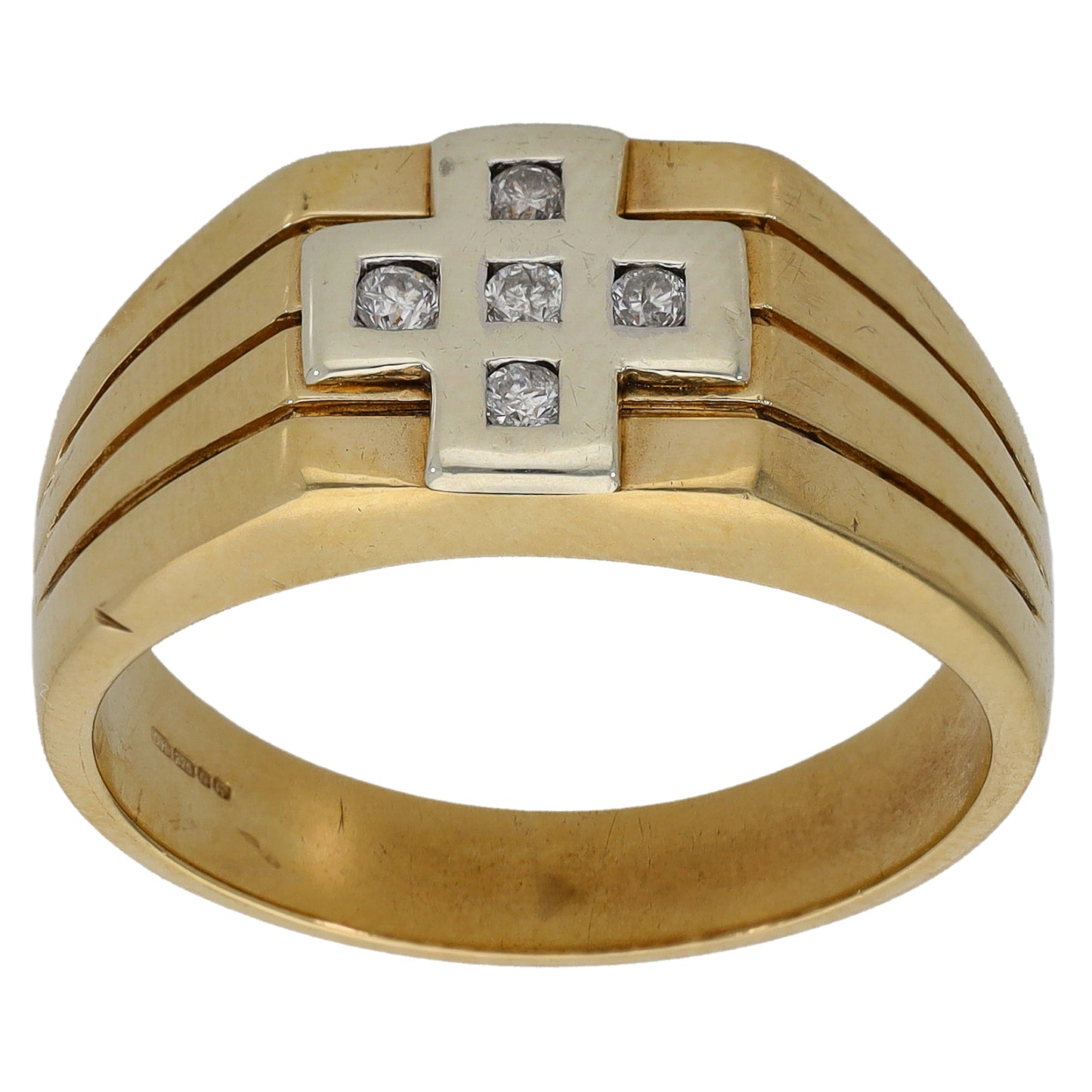 9ct Gold 0.05ct Diamond Patterned Signet Ring Size U