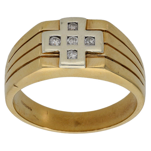 9ct Gold 0.05ct Diamond Patterned Signet Ring Size U