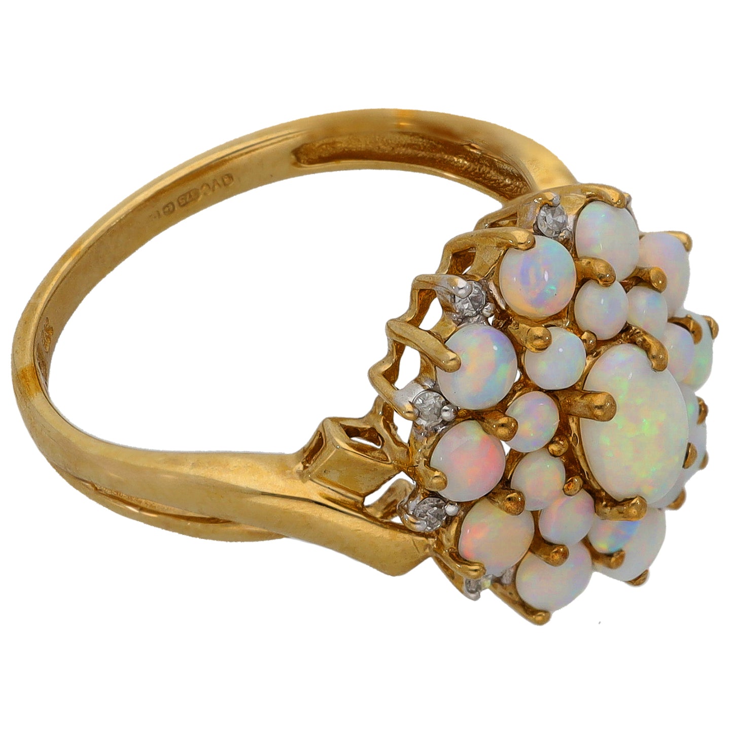 9ct Gold Opal & 0.05ct Diamond Dress/Cocktail Ring Size O