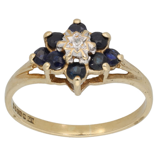 9ct Gold 0.01ct Diamond & Sapphire Dress/Cocktail Ring Size L