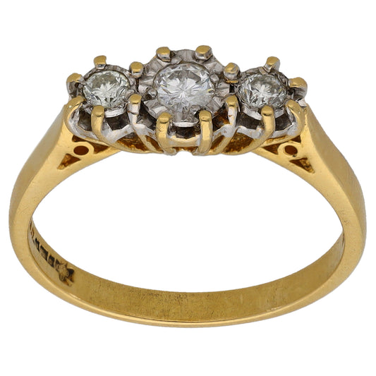 18ct Gold 0.25ct Diamond Trilogy Ring Size O