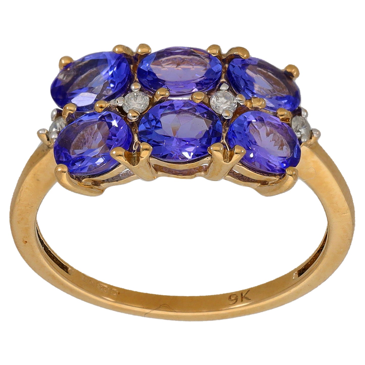9ct Gold Tanzanite & 0.08ct Diamond Dress/Cocktail Ring Size O