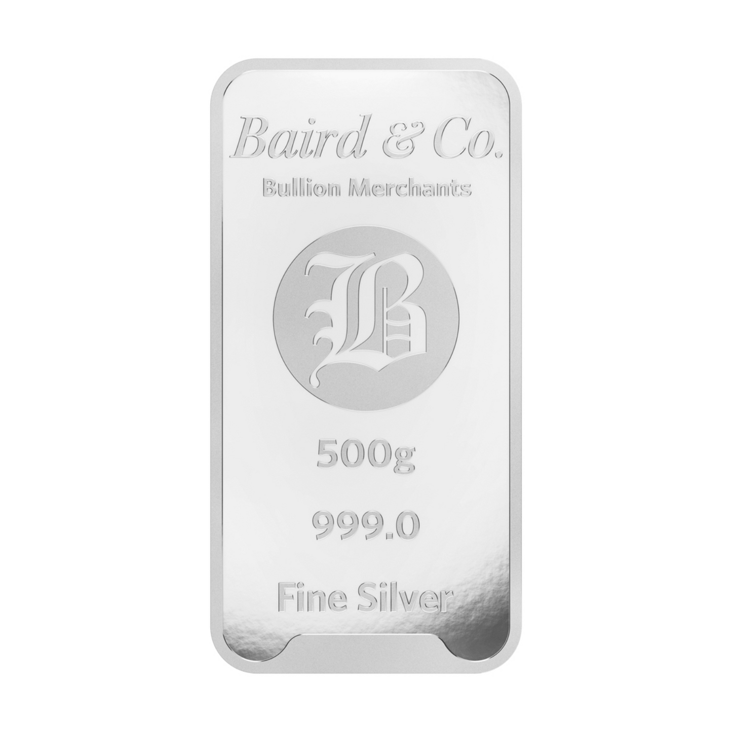 New Baird & Co Fine Silver 500g Minted Bar