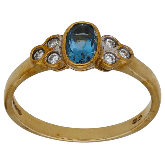 9ct Gold Topaz & Cubic Zirconia Single Stone Ring With Accents Size M