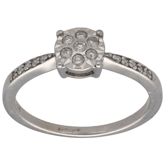 9ct White Gold 0.15ct Diamond Cluster Ring Size M
