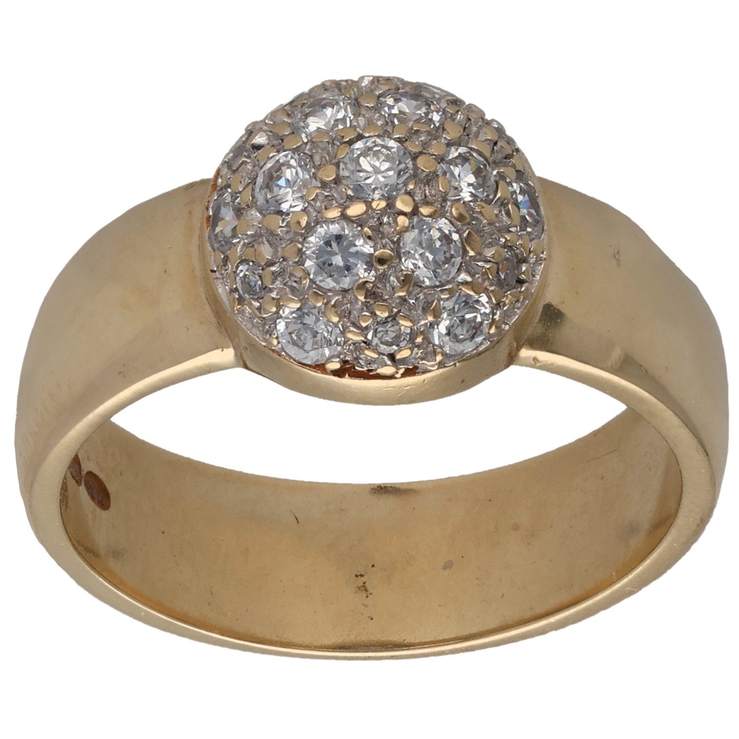 Gold CZ cluster ring with round halo of sparkling clear stones
