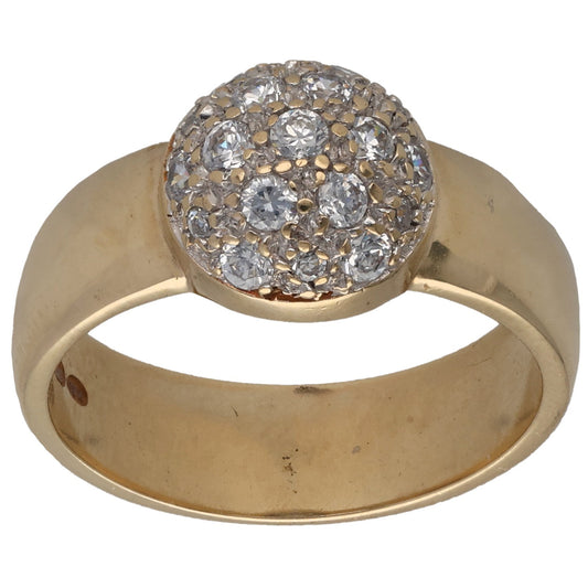 Gold CZ cluster ring with round halo of sparkling clear stones