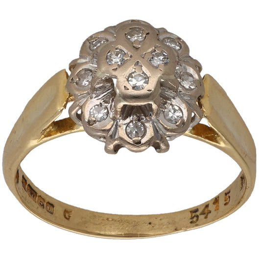 18ct yellow gold ring with round diamond cluster top