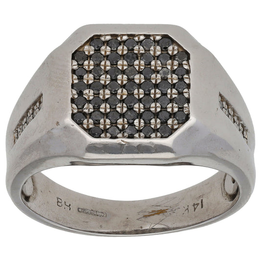 14ct White Gold 0.50ct Diamond Patterned Signet Ring Size S
