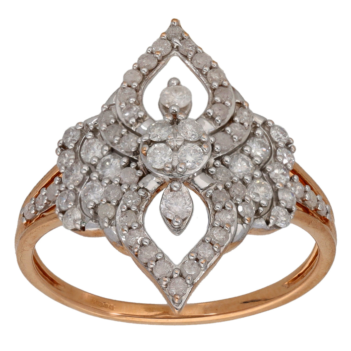 9ct Rose Gold 1.04ct Diamond Dress/Cocktail Ring Size T