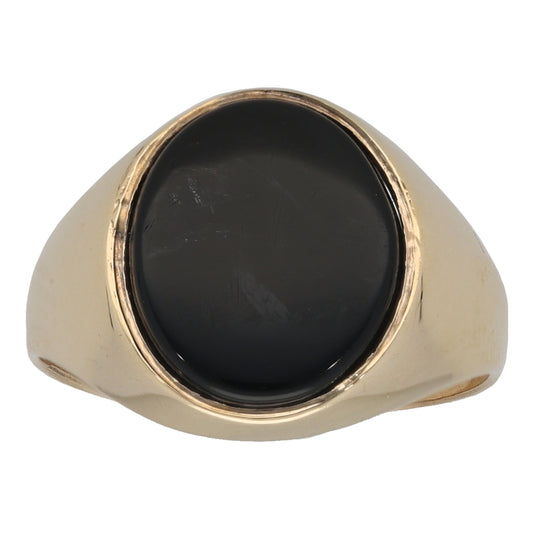 9ct Gold Onyx Plain Signet Ring Size L