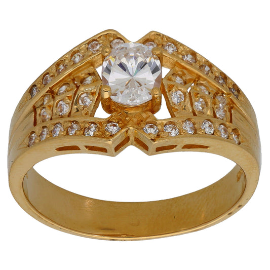 14ct Gold Cubic Zirconia Dress/Cocktail Ring Size R