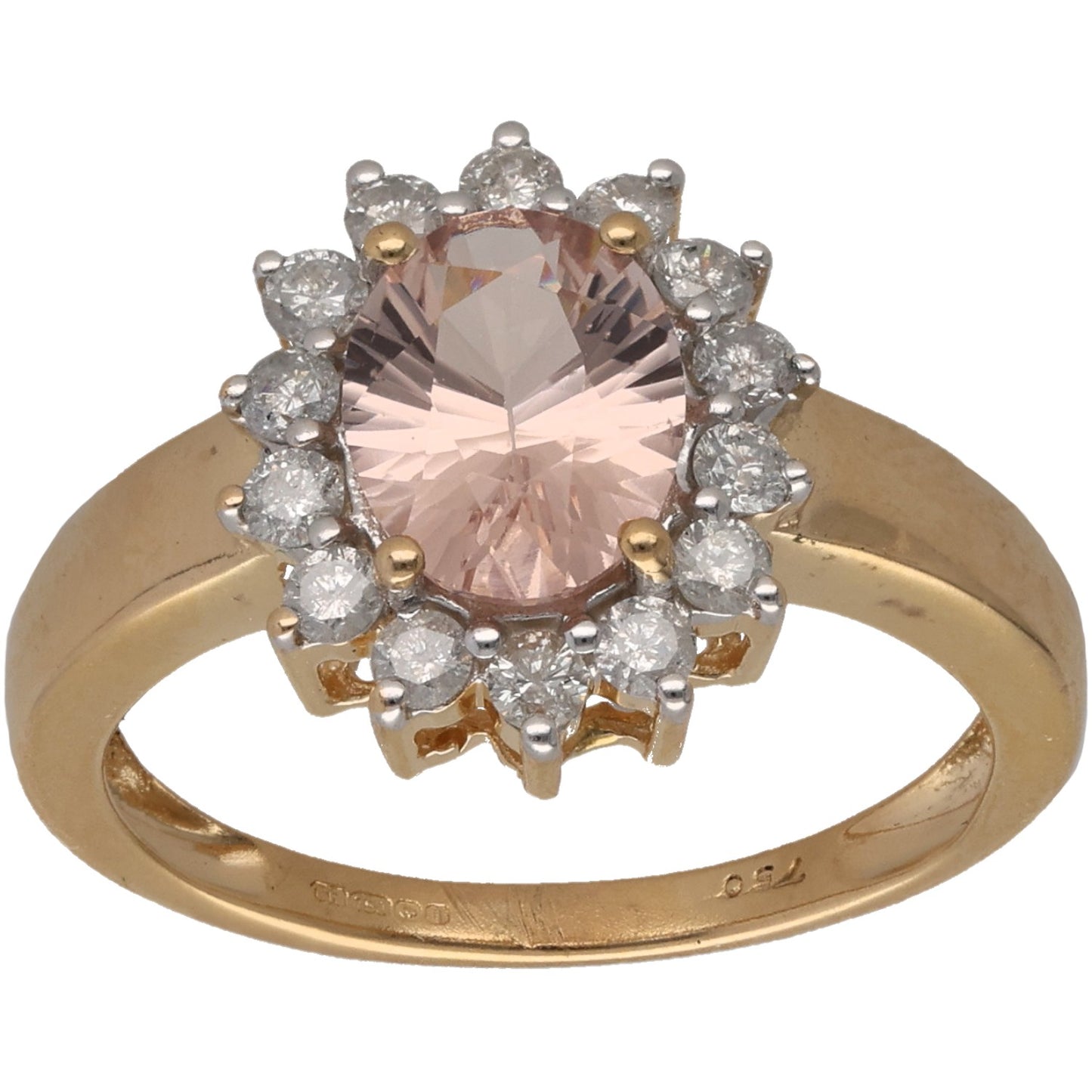 18ct Gold Morganite & 0.28ct Diamond Dress/Cocktail Ring Size N