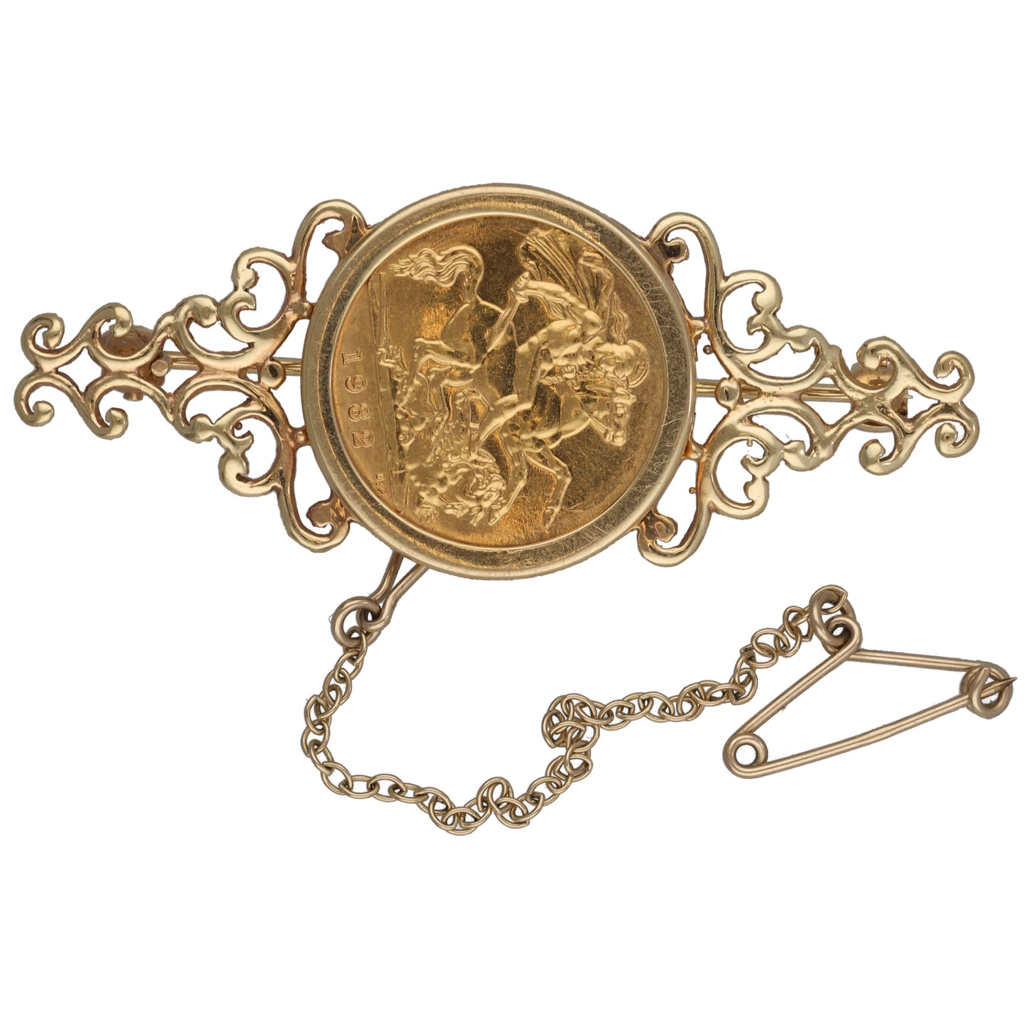 9ct Gold Half Sovereign Coin Bar Brooch