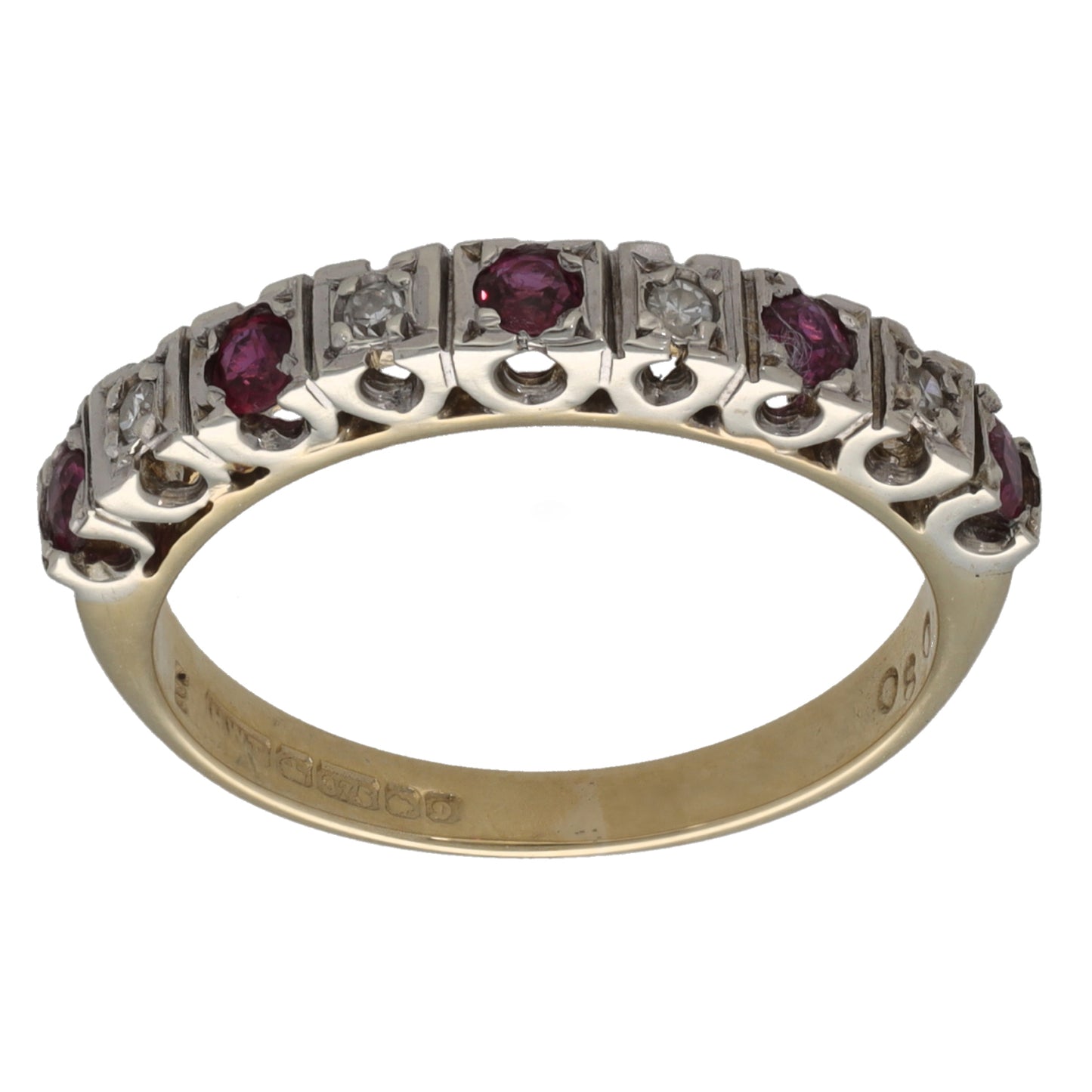 9ct Gold Ruby & 0.04ct Diamond Half Eternity Ring Size N