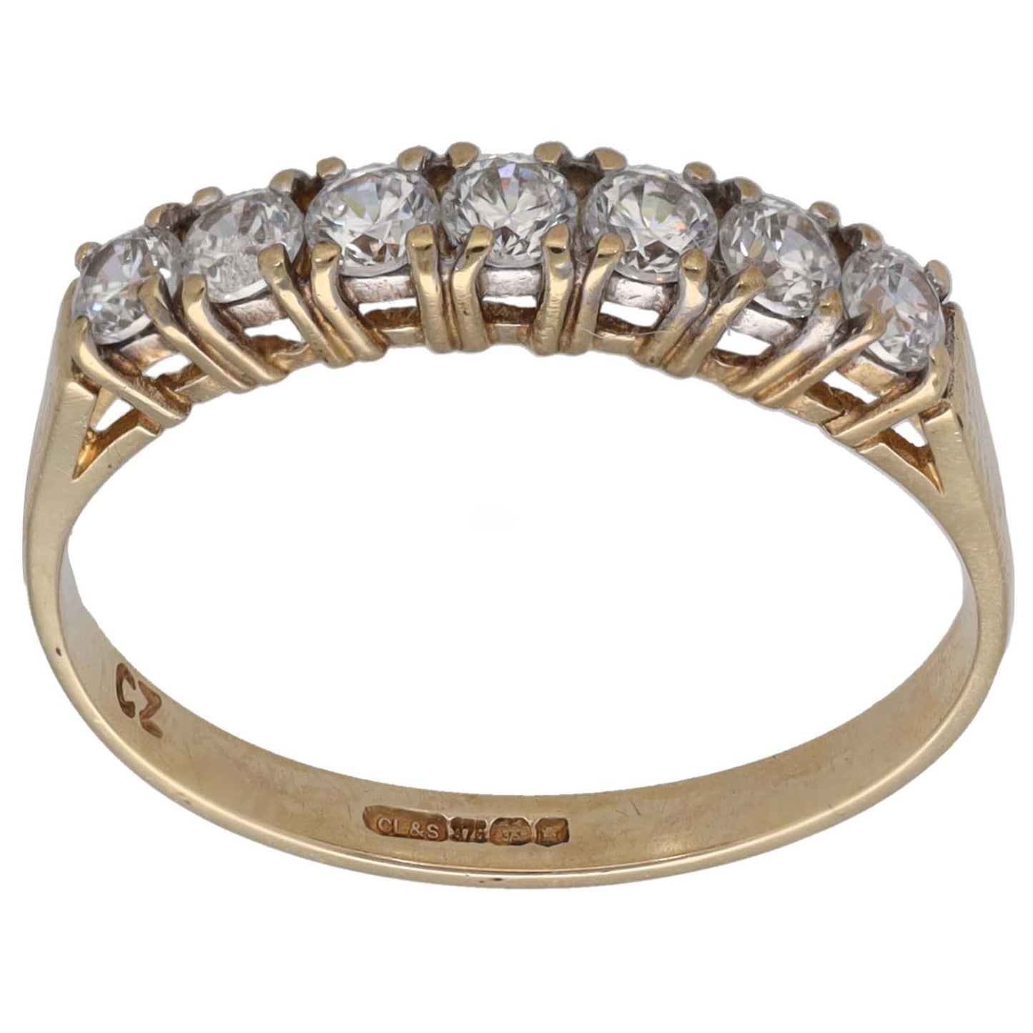 9ct gold CZ half eternity ring with faceted round stones
