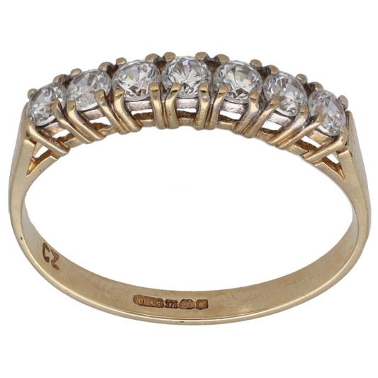 9ct gold CZ half eternity ring with faceted round stones