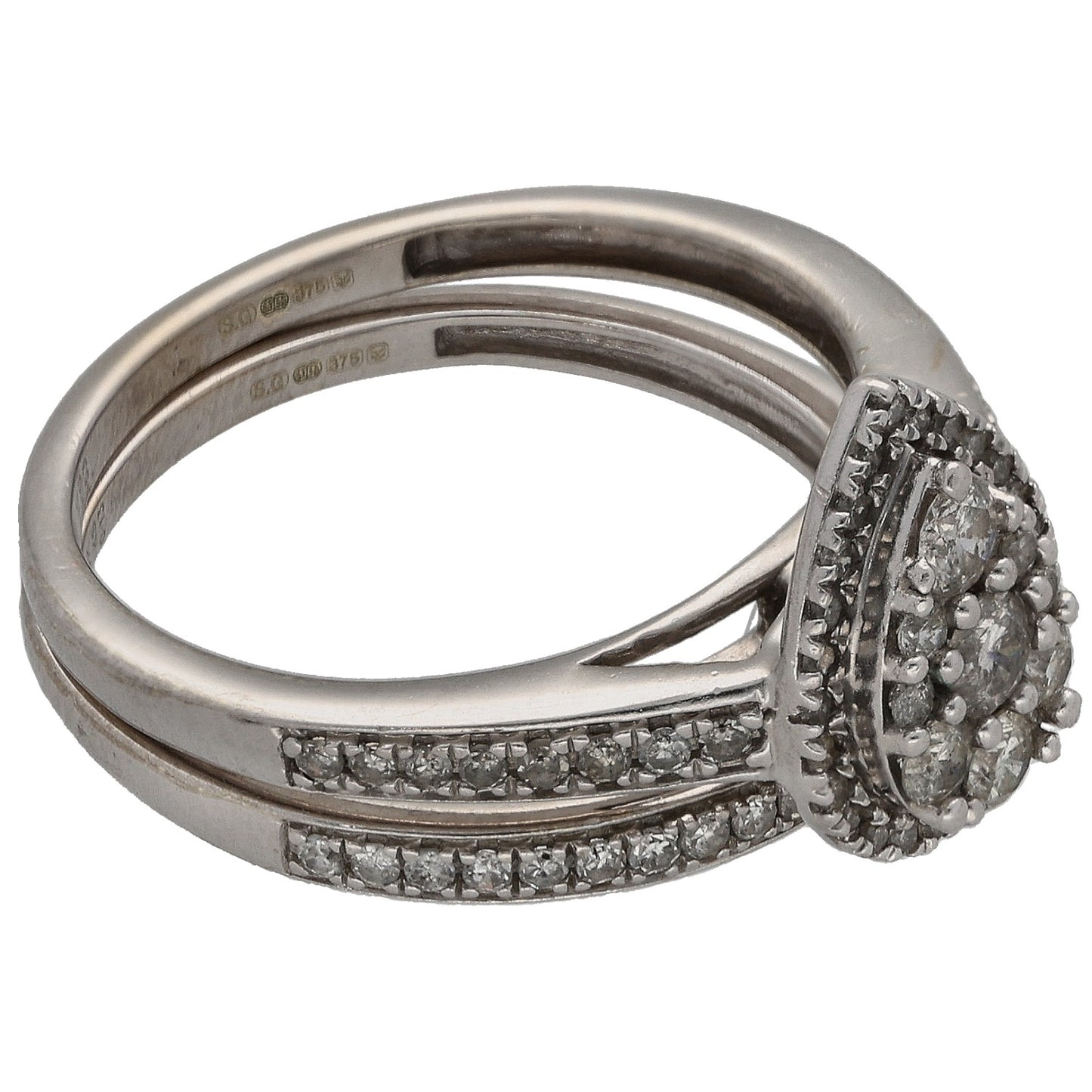 9ct White Gold 0.66ct Diamond Ring Set Size O