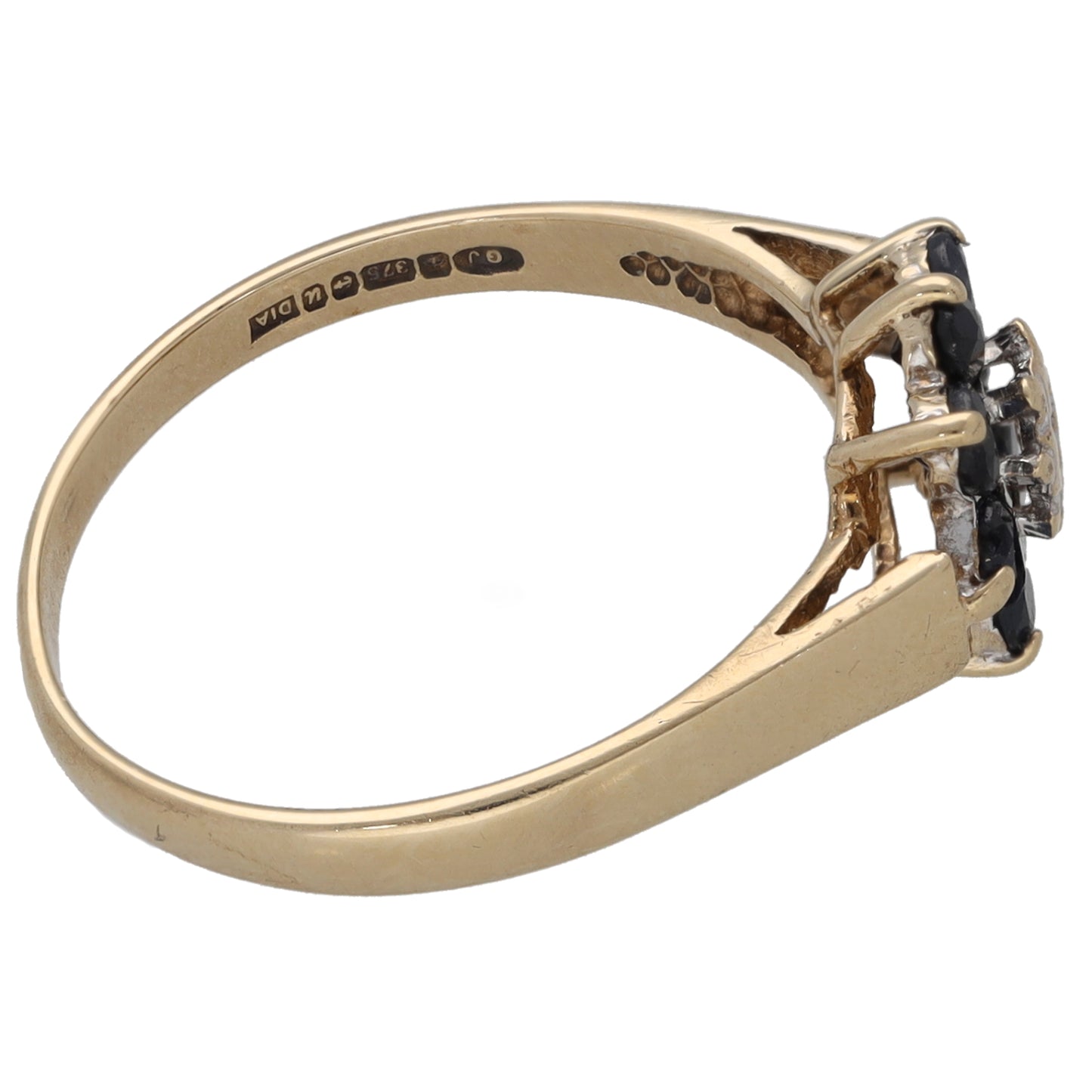 9ct Gold Sapphire & 0.005ct Diamond Cluster Ring Size M