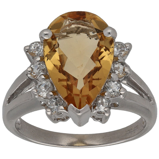 9ct White Gold Citrine & Imitation Dress/Cocktail Ring Size N