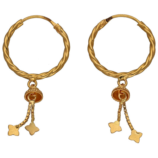 New 22ct Gold Twist Drop Hoop Earrings