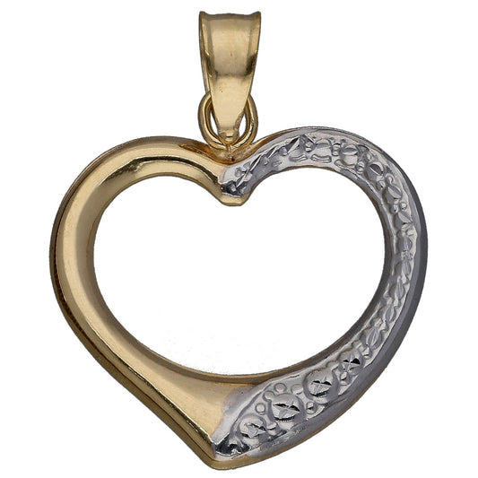 New 9ct Bi-Colour Gold Open Heart Pendant