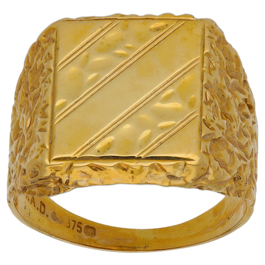 9ct Gold Patterned Signet Ring Size N
