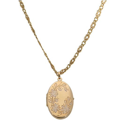 9ct Gold Patterned Locket Pendant With Chain
