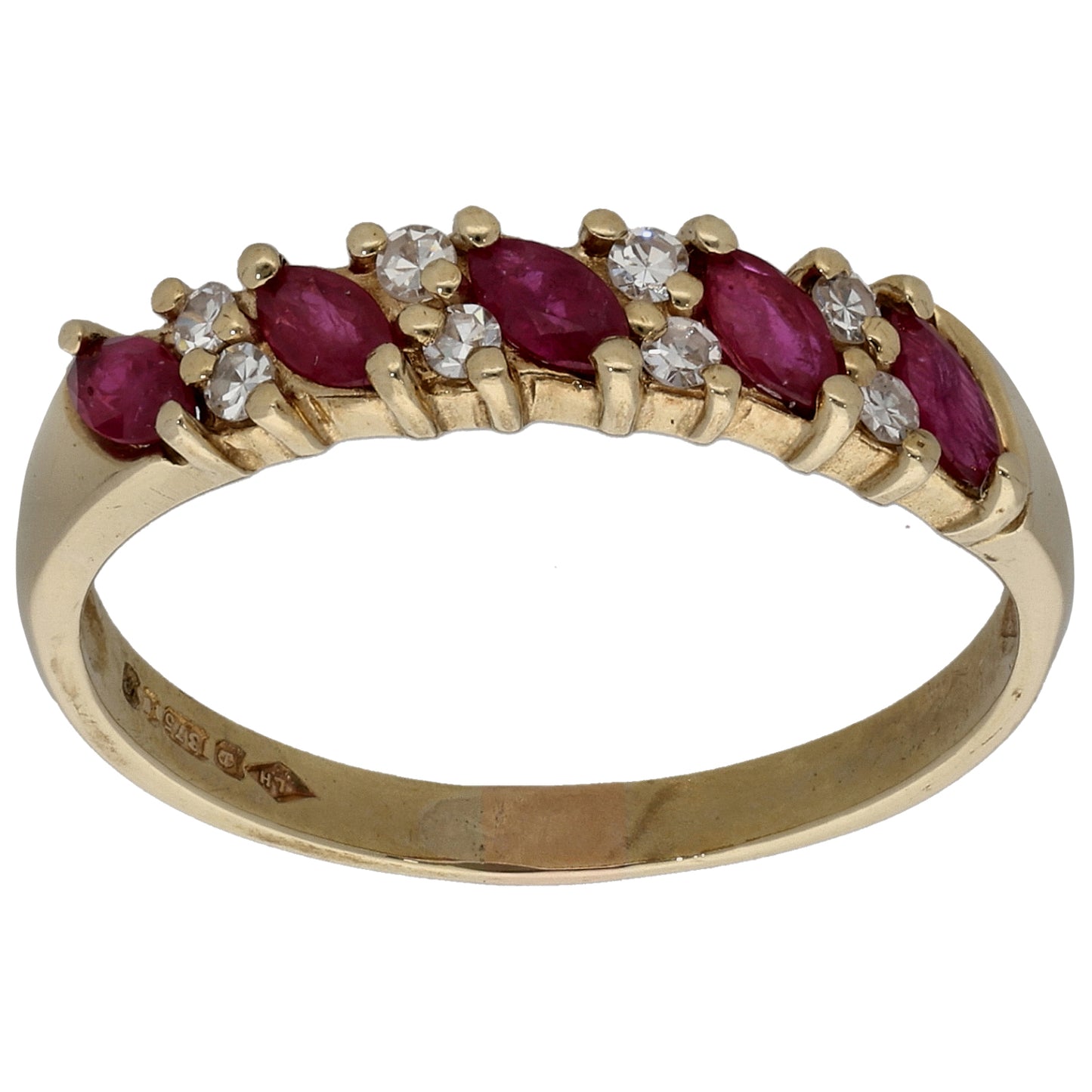 9ct Gold Ruby & 0.16ct Diamond Half Eternity Ring Size P
