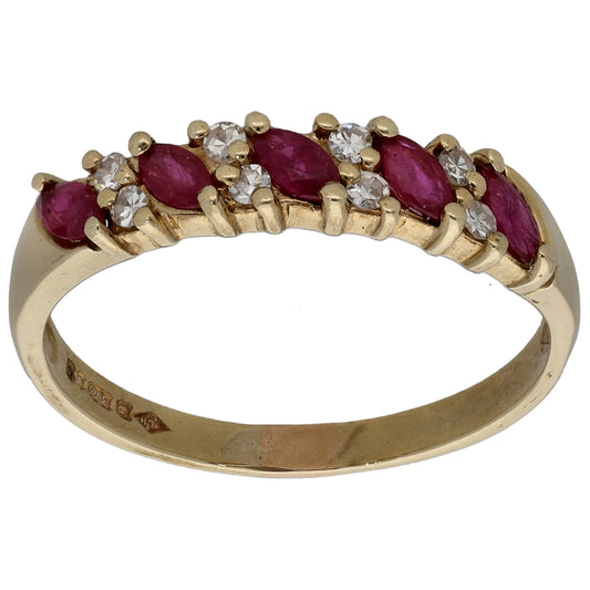 9ct Gold Ruby & 0.16ct Diamond Half Eternity Ring Size P