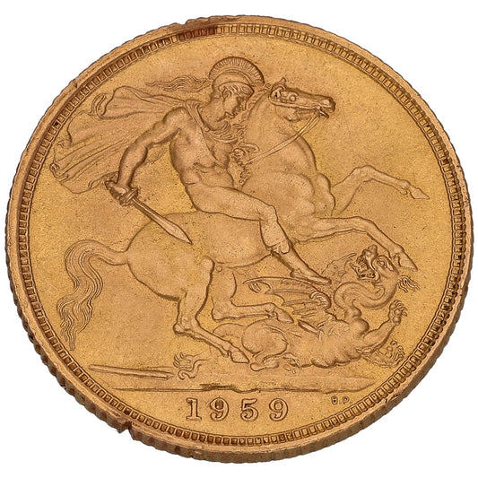 22ct Gold Queen Elizabeth II Full Sovereign Coin 1959
