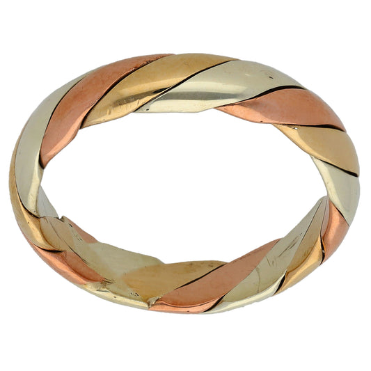 9ct Tri-Colour Gold Patterned Wedding Ring Size T