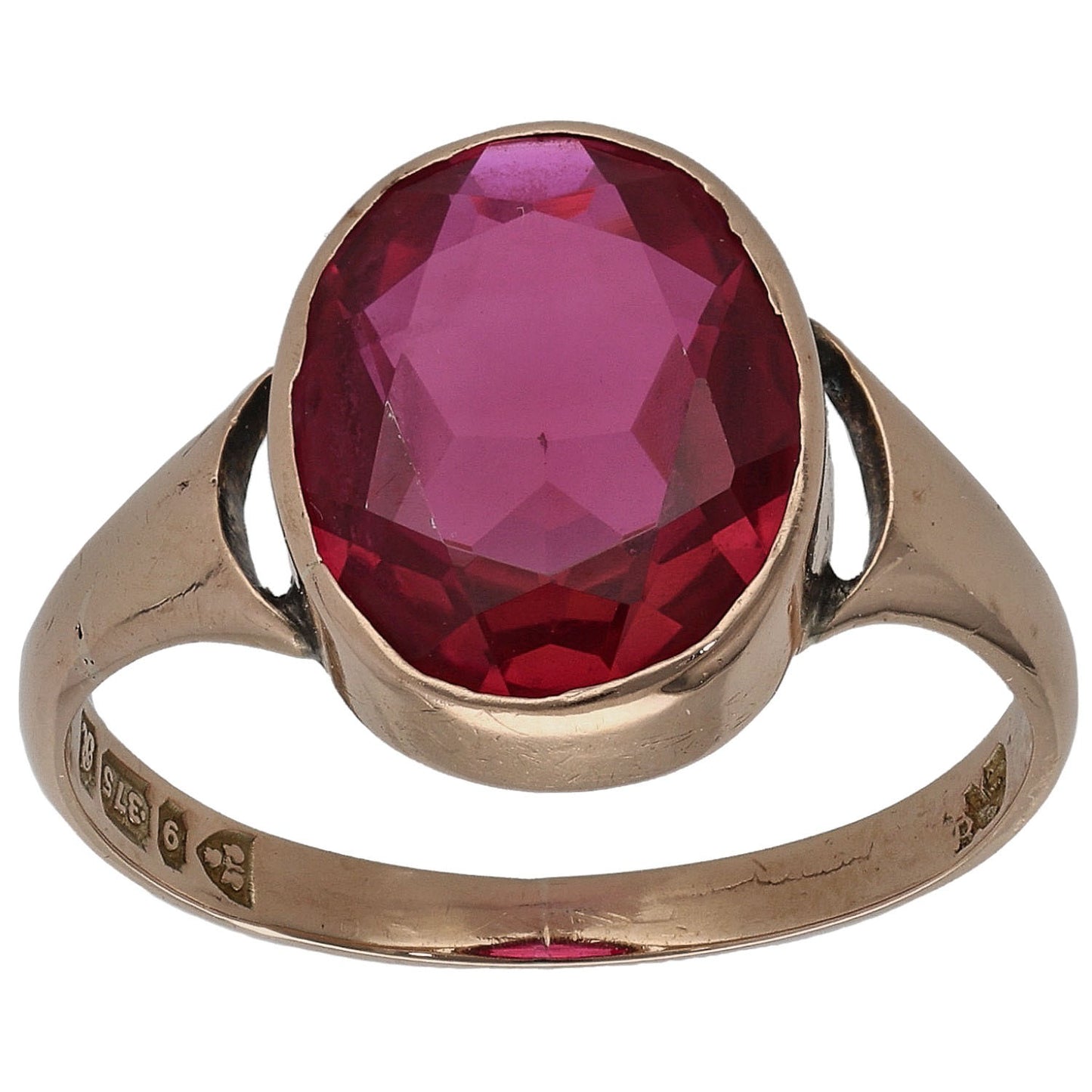 9ct Gold Man Made Ruby Single Stone Ring Size P