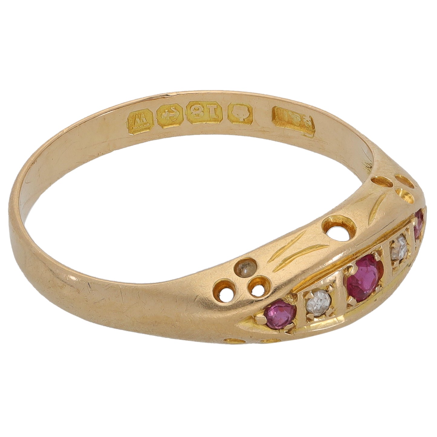 18ct Gold 0.02ct Diamond & Ruby A&V Stone Set Ring Size N