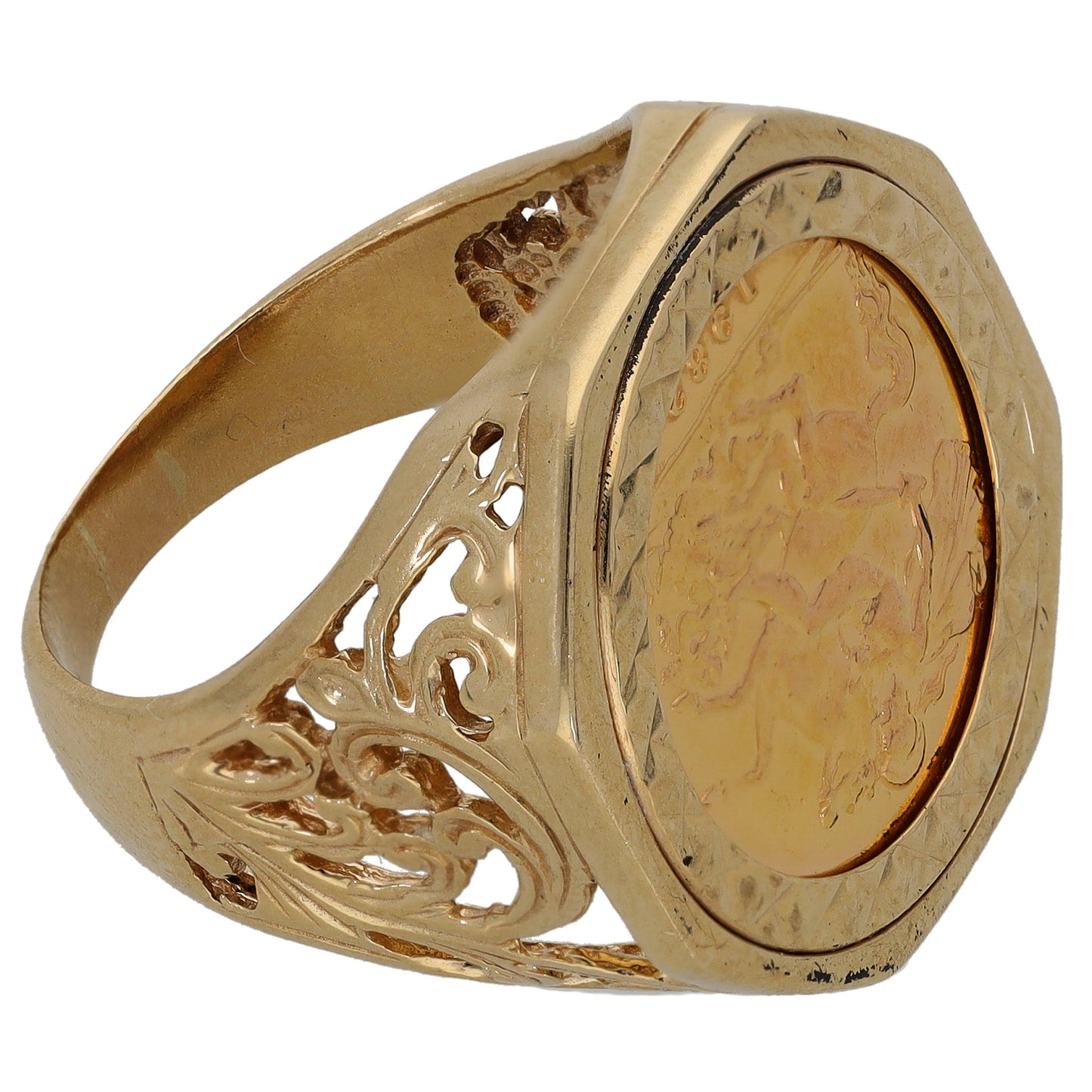 9ct Gold Half Sovereign Coin Ring Size S