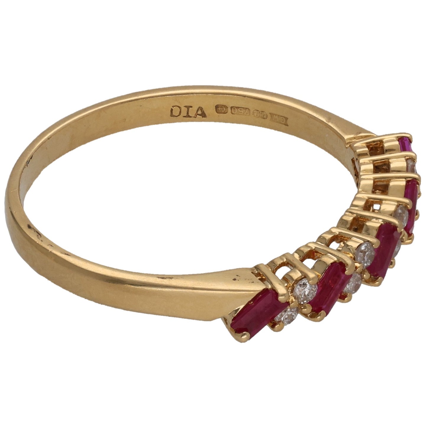18ct Gold  Ruby & 0.08ct Diamond Half Eternity Ring Size S