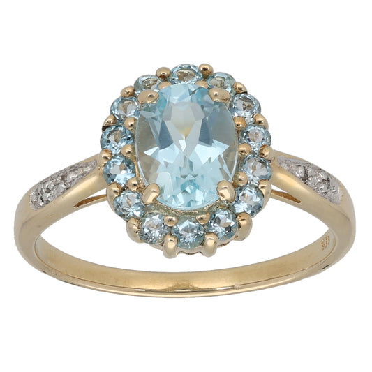 9ct Gold Topaz & White Topaz Cluster Ring Size P