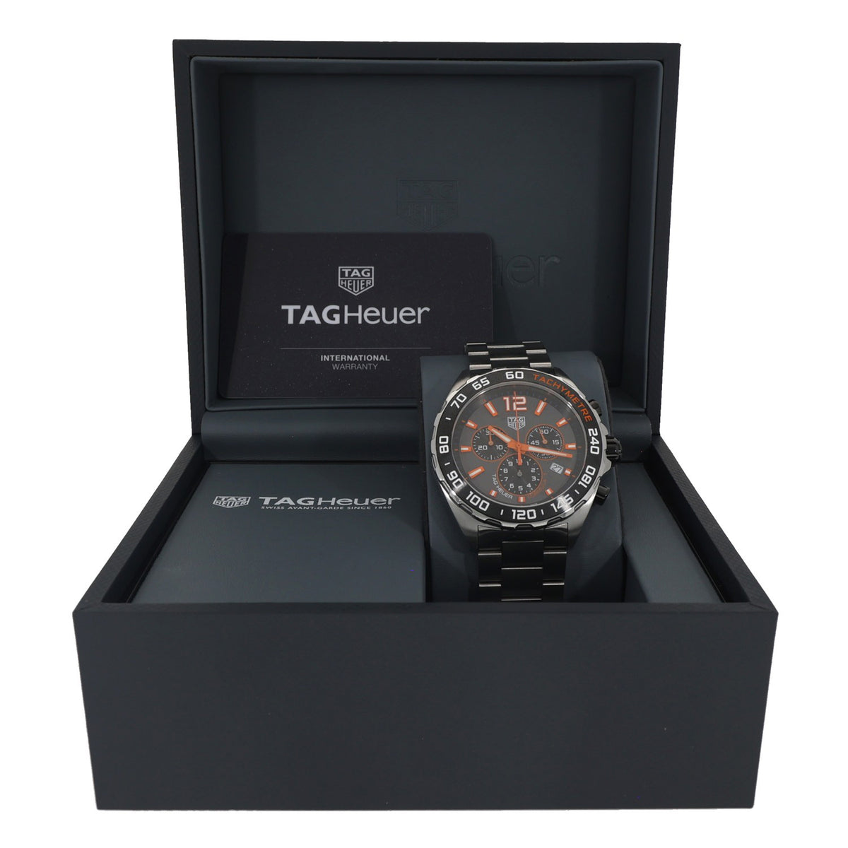 Tag Heuer Formula 1 CAZ101AH, grey dial with orange hour markers in 43mm stainless steel case, in Tag Heuer box image