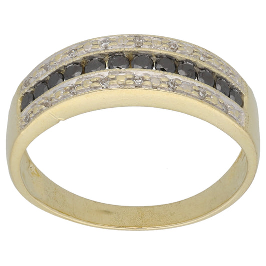 9ct Gold Sapphire & 0.16ct Diamond Half Eternity Ring Size P