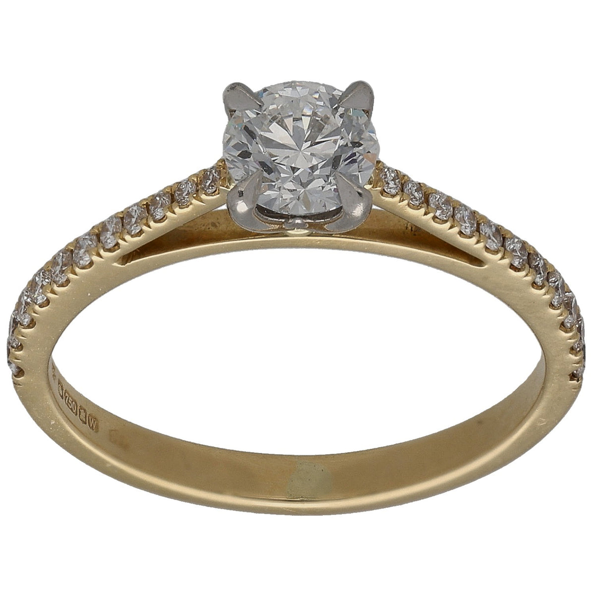 Gold solitaire diamond ring with round center stone and small accent stones