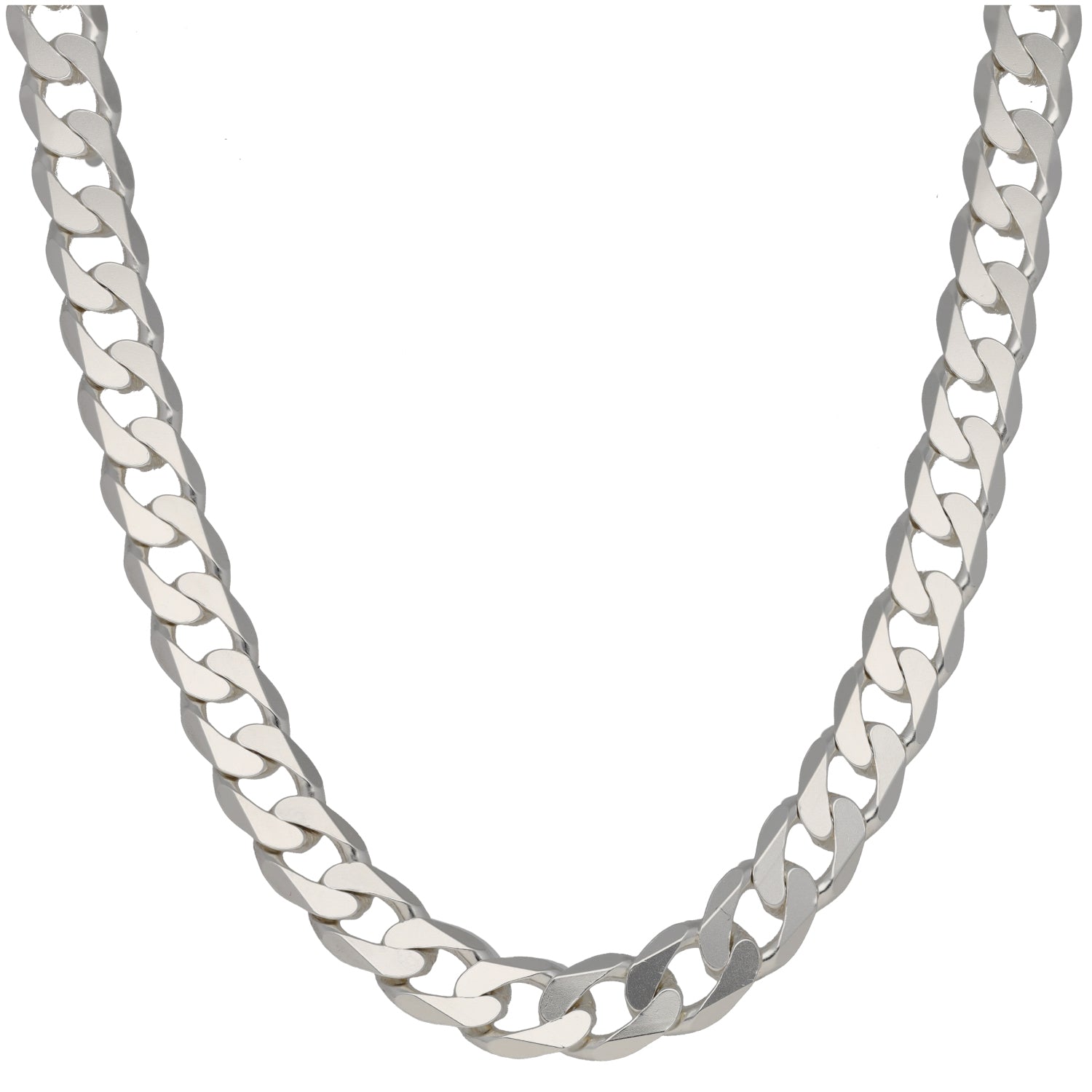 Sterling silver curb chain necklace, polished link design, 20 in